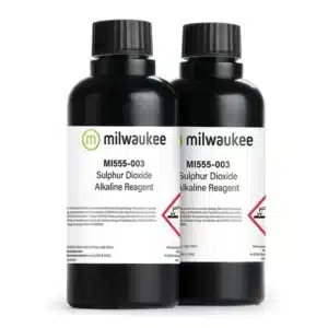 Milwaukee MI555-003 is 210 mL bottle of alkaline reagent required for determination of total sulfur dioxide in wine.