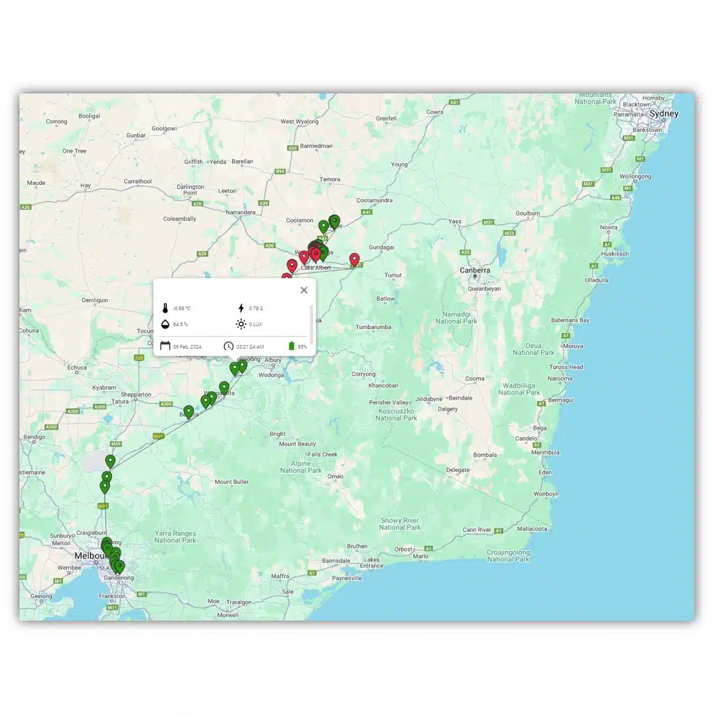 Shipment tracking with Solo 5G generates live data on the map for real time visibility of your container and condition of the shipment.